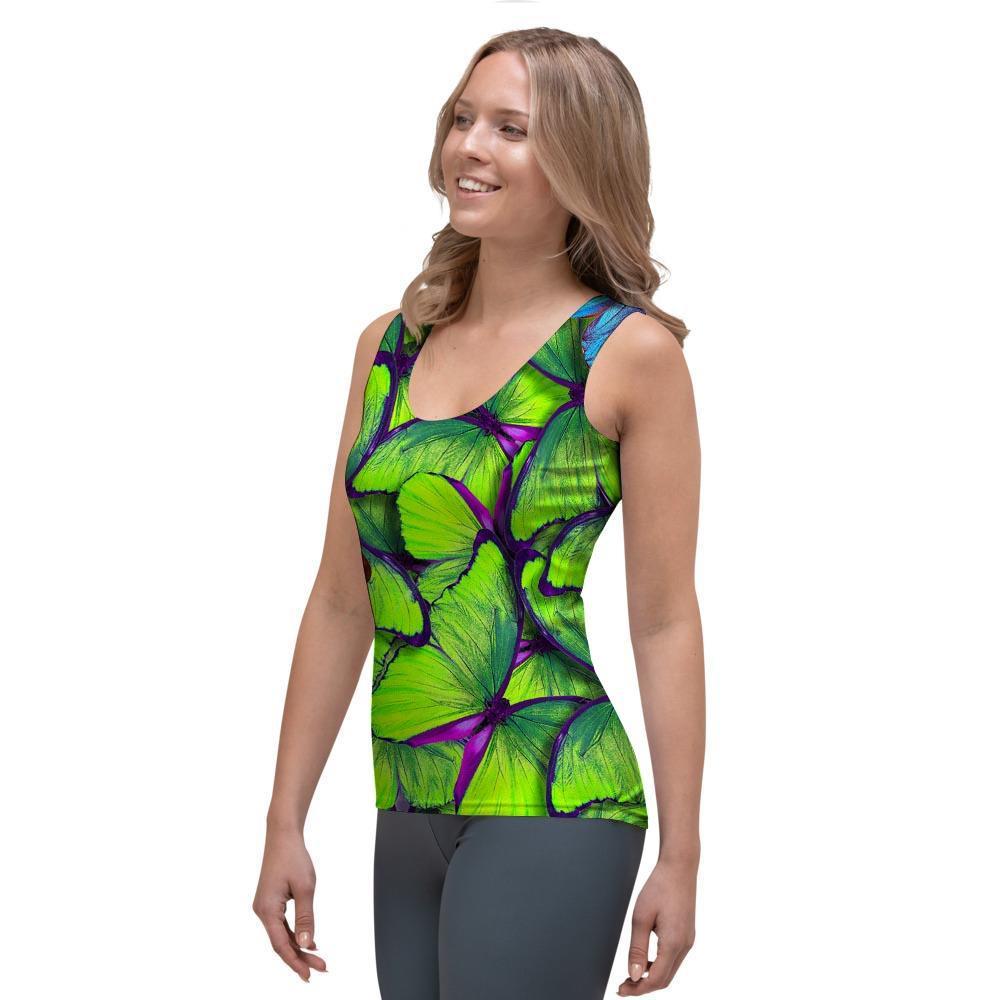 Green And Blue Butterfly Print Women's Tank Top-grizzshop