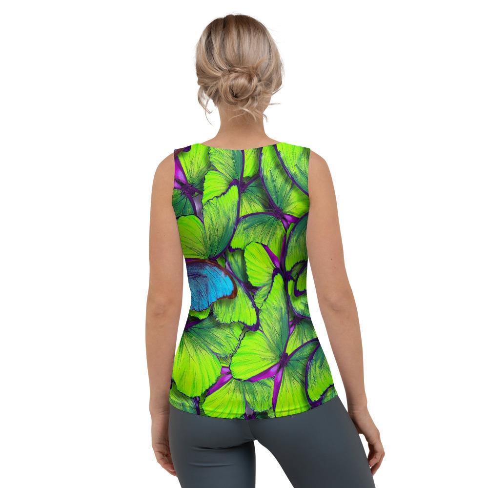 Green And Blue Butterfly Print Women's Tank Top-grizzshop