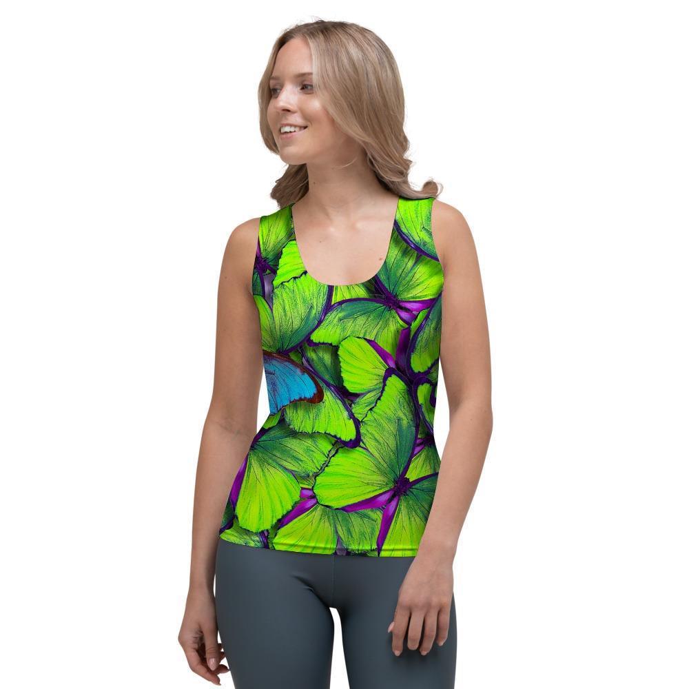 Green And Blue Butterfly Print Women's Tank Top-grizzshop