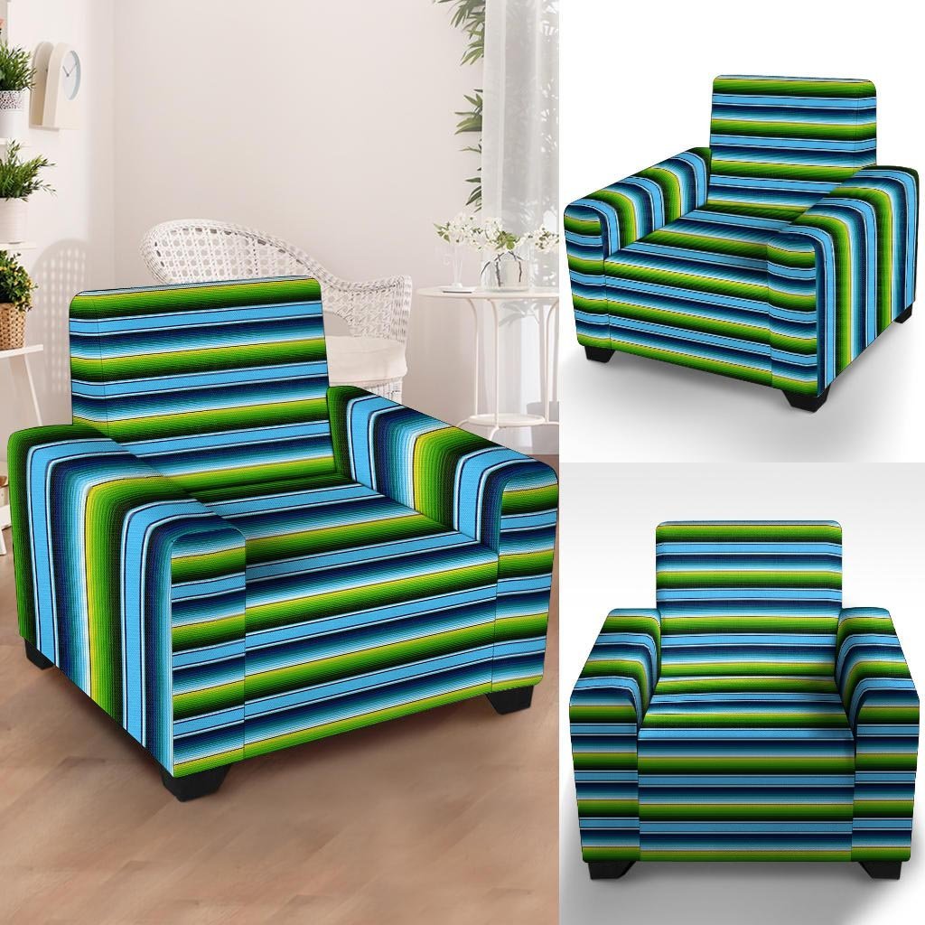 Green And Blue Mexican Baja Armchair Cover-grizzshop