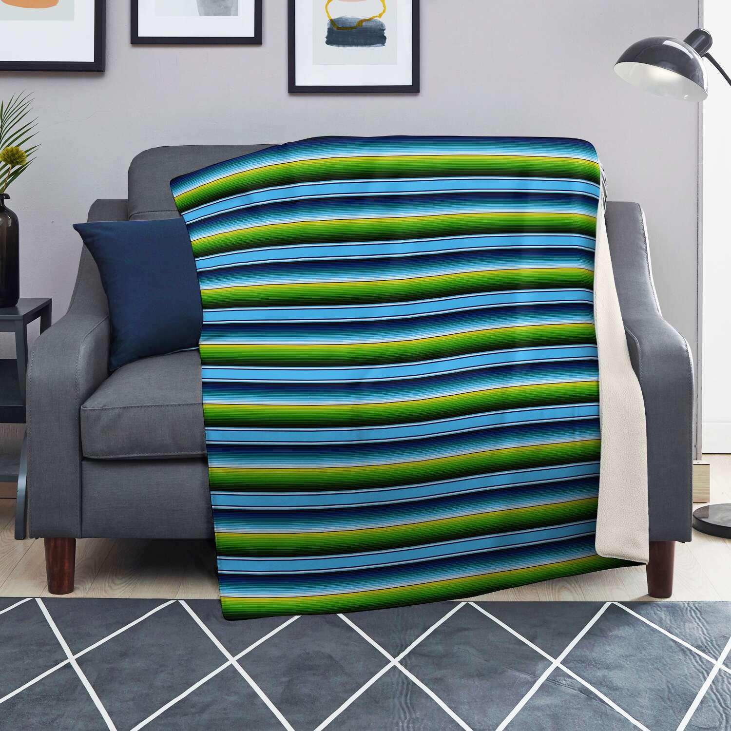 Green And Blue Mexican Baja Blanket-grizzshop