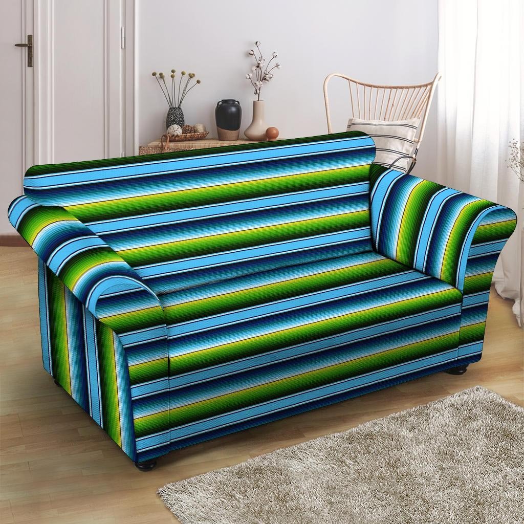 Green And Blue Mexican Baja Loveseat Cover-grizzshop