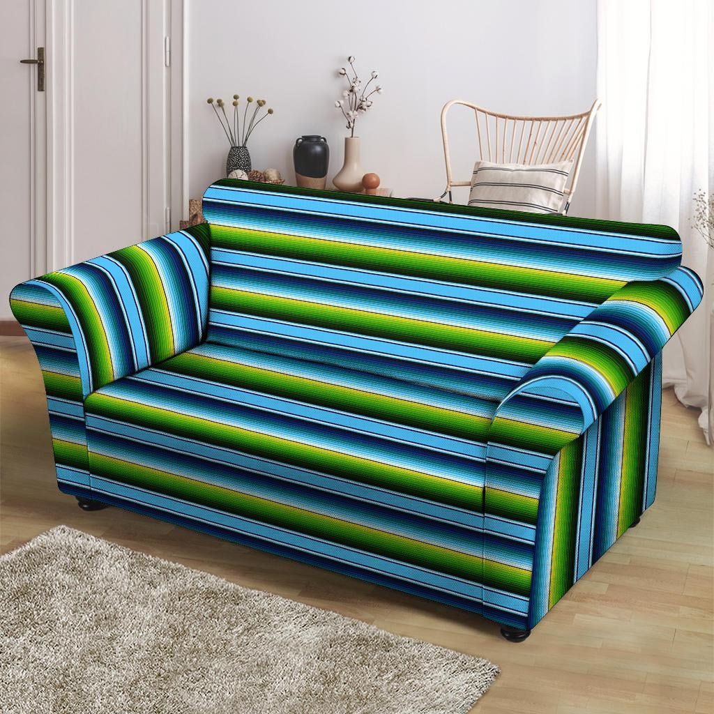 Green And Blue Mexican Baja Loveseat Cover-grizzshop