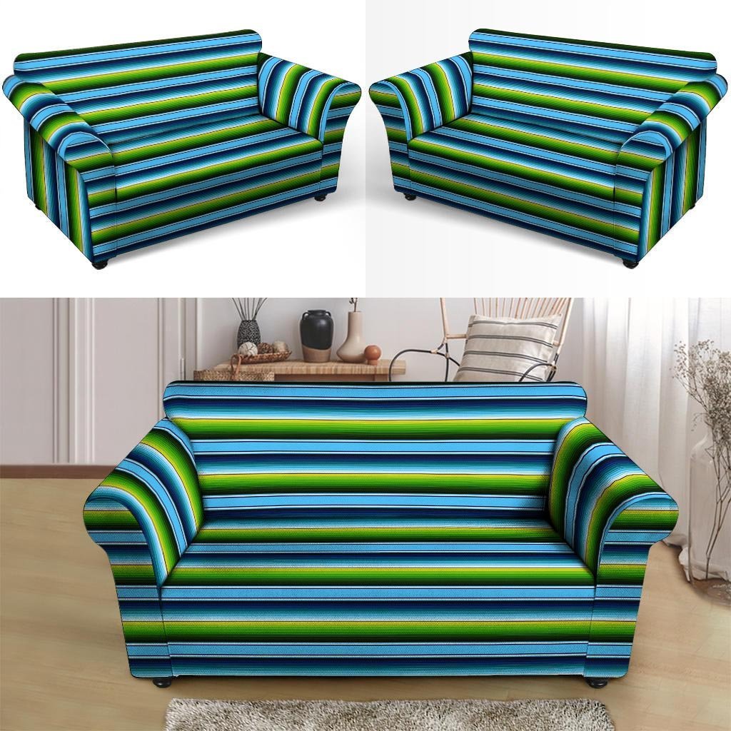 Green And Blue Mexican Baja Loveseat Cover-grizzshop