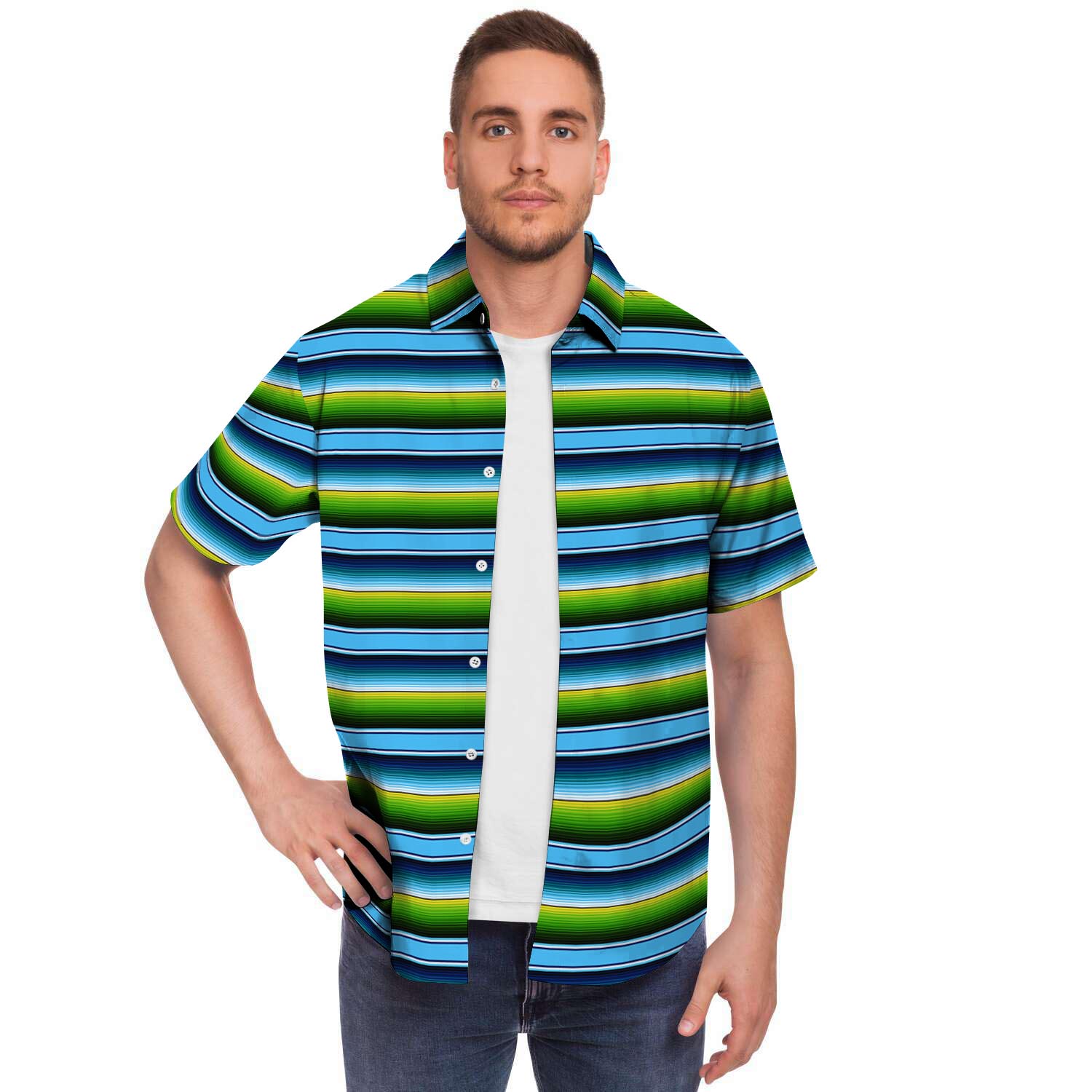 Green And Blue Mexican Baja Men's Short Sleeve Shirt-grizzshop