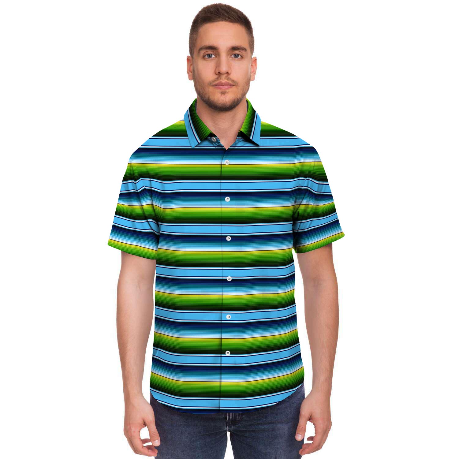 Green And Blue Mexican Baja Men's Short Sleeve Shirt-grizzshop
