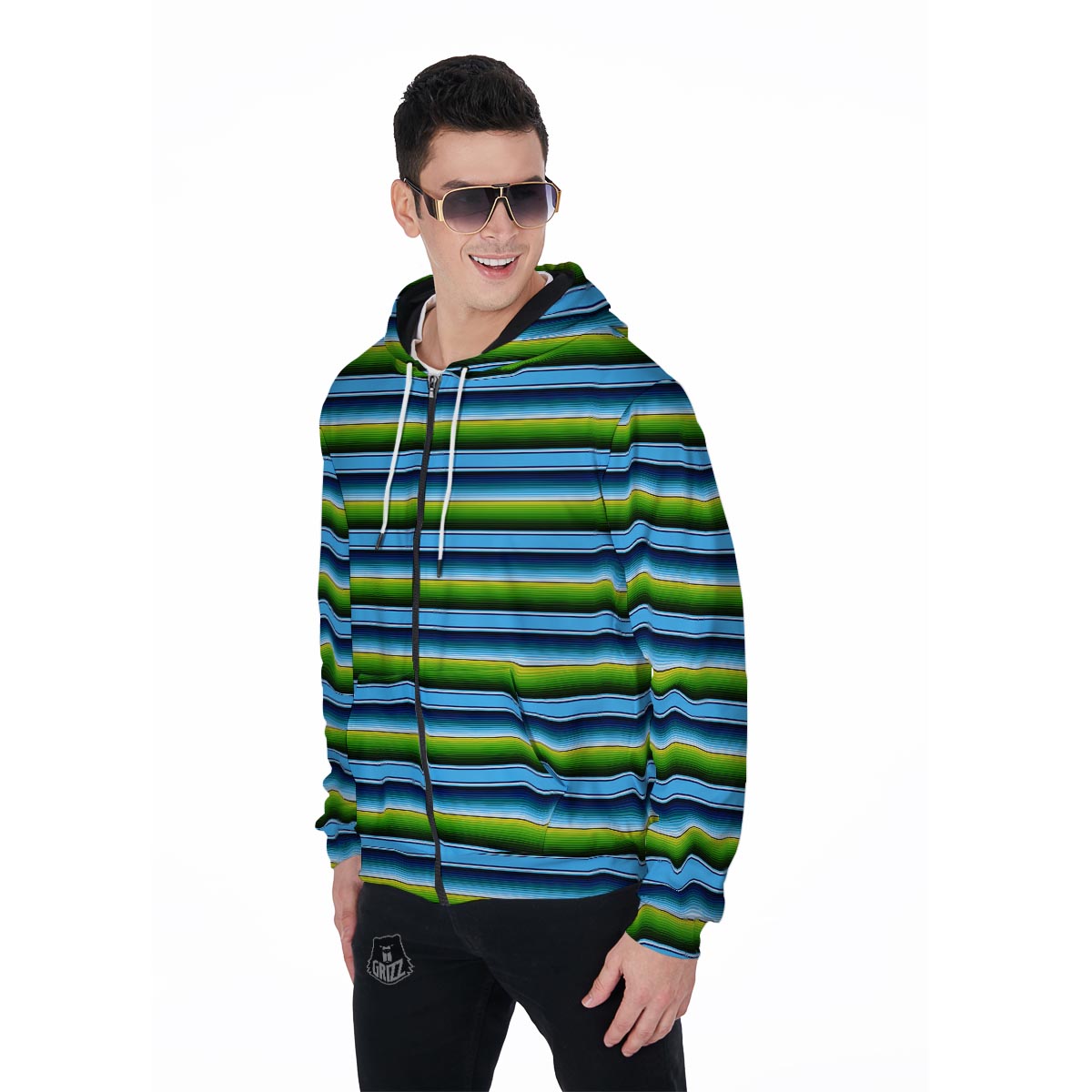 Green And Blue Mexican Baja Men's Zip Up Hoodie-grizzshop