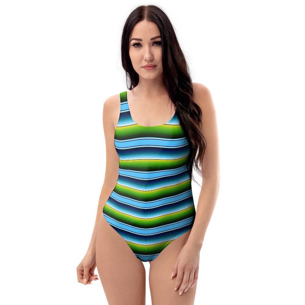 Green And Blue Mexican Baja One Piece Swimsuite-grizzshop