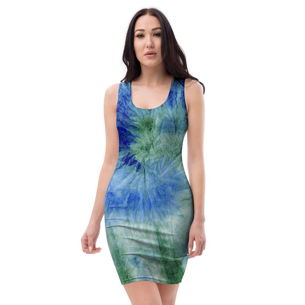 Green And Blue Tie Dye Bodycon Dress-grizzshop