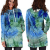 Green And Blue Tie Dye Hoodie Dress-grizzshop