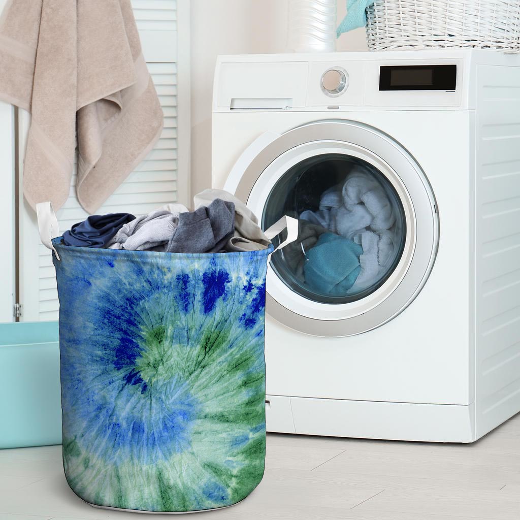 Green And Blue Tie Dye Laundry Basket-grizzshop