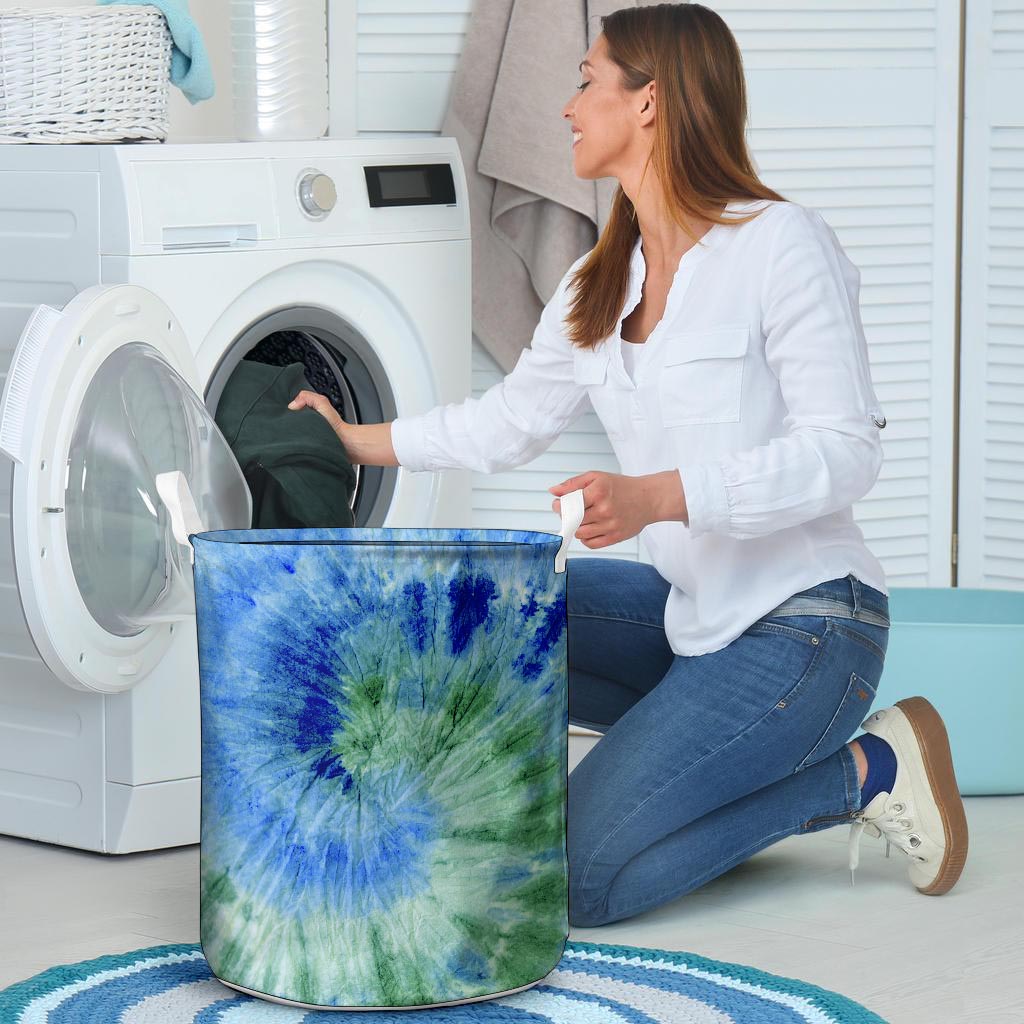 Green And Blue Tie Dye Laundry Basket-grizzshop