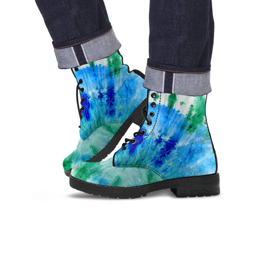 Green And Blue Tie Dye Men's Boots-grizzshop