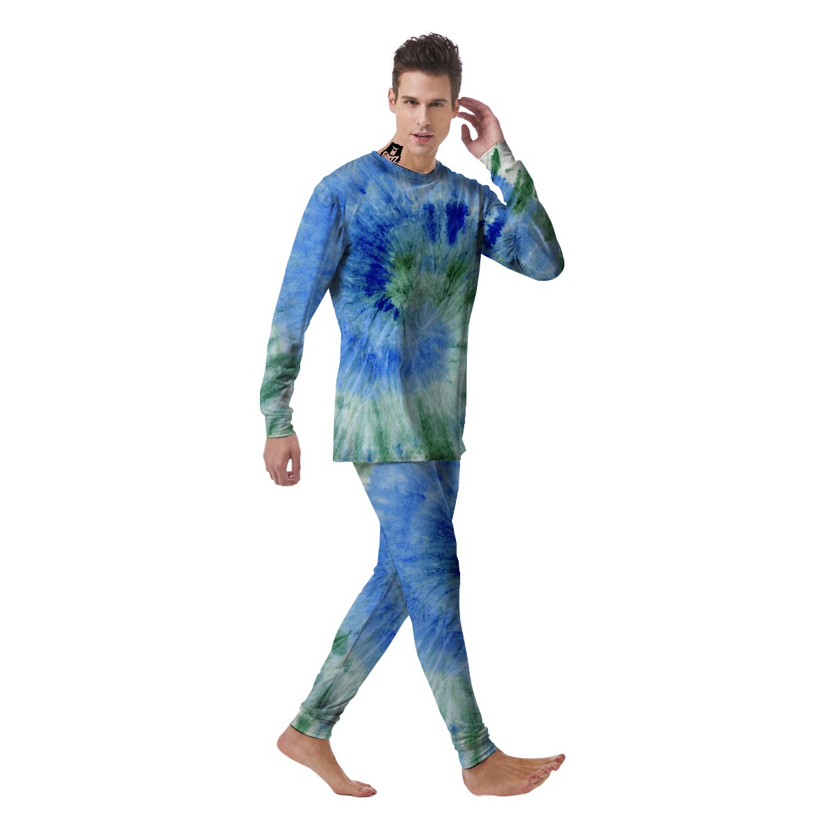 Green And Blue Tie Dye Men's Pajamas-grizzshop