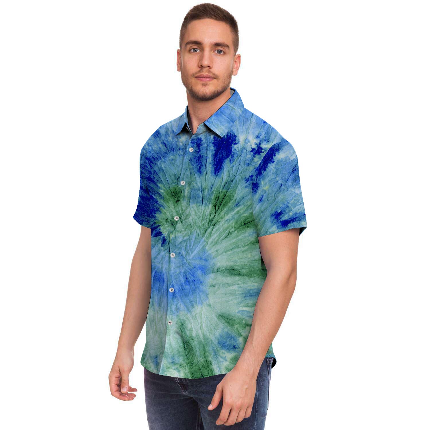 Green And Blue Tie Dye Men's Short Sleeve Shirt-grizzshop