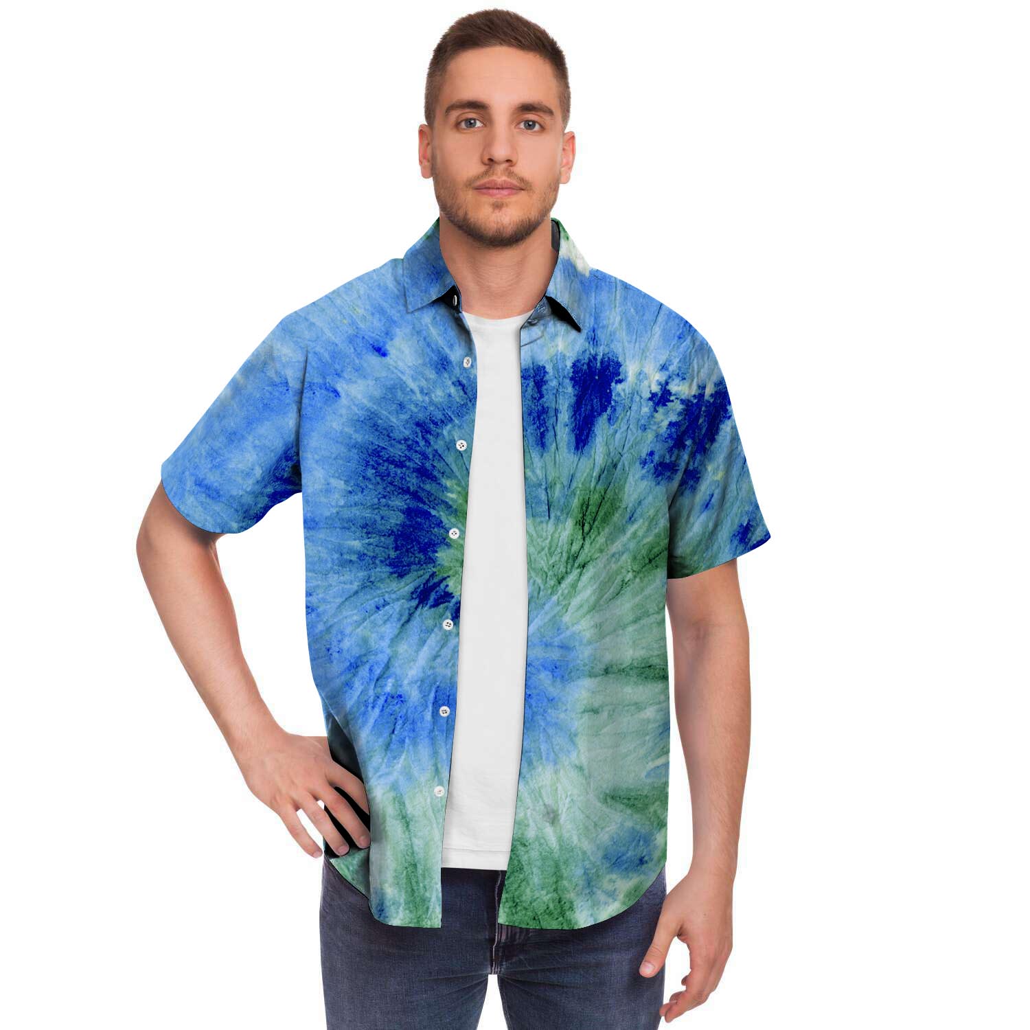 Green And Blue Tie Dye Men's Short Sleeve Shirt-grizzshop