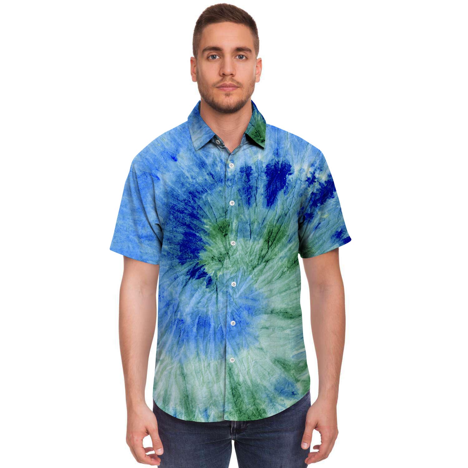 Green And Blue Tie Dye Men's Short Sleeve Shirt-grizzshop