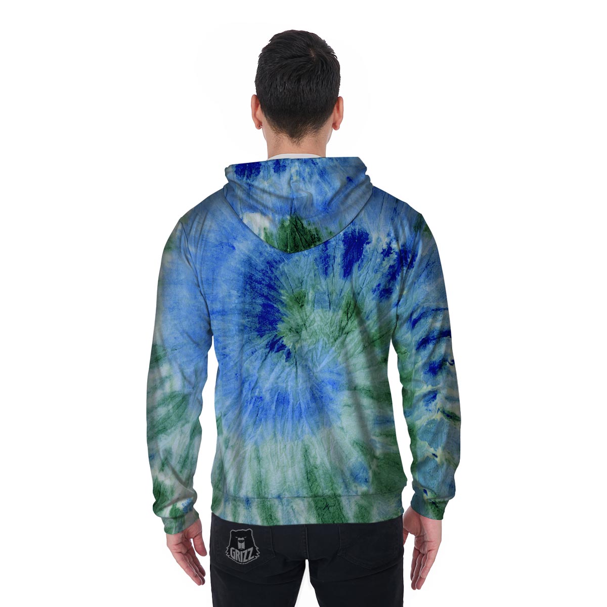 Green And Blue Tie Dye Men's Zip Up Hoodie-grizzshop