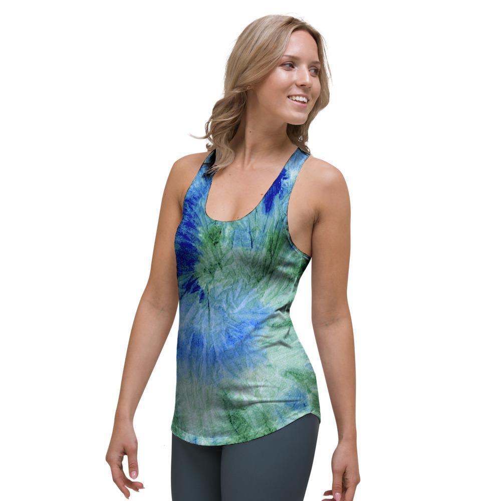 Green And Blue Tie Dye Women's Racerback Tank Top-grizzshop