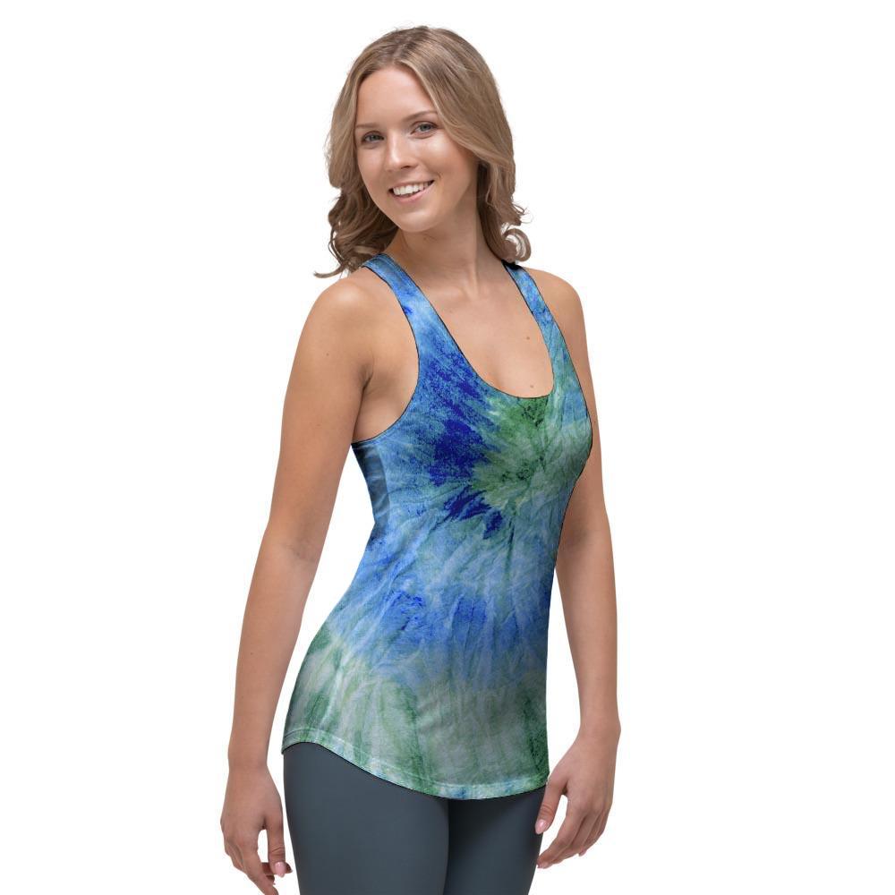 Green And Blue Tie Dye Women's Racerback Tank Top-grizzshop