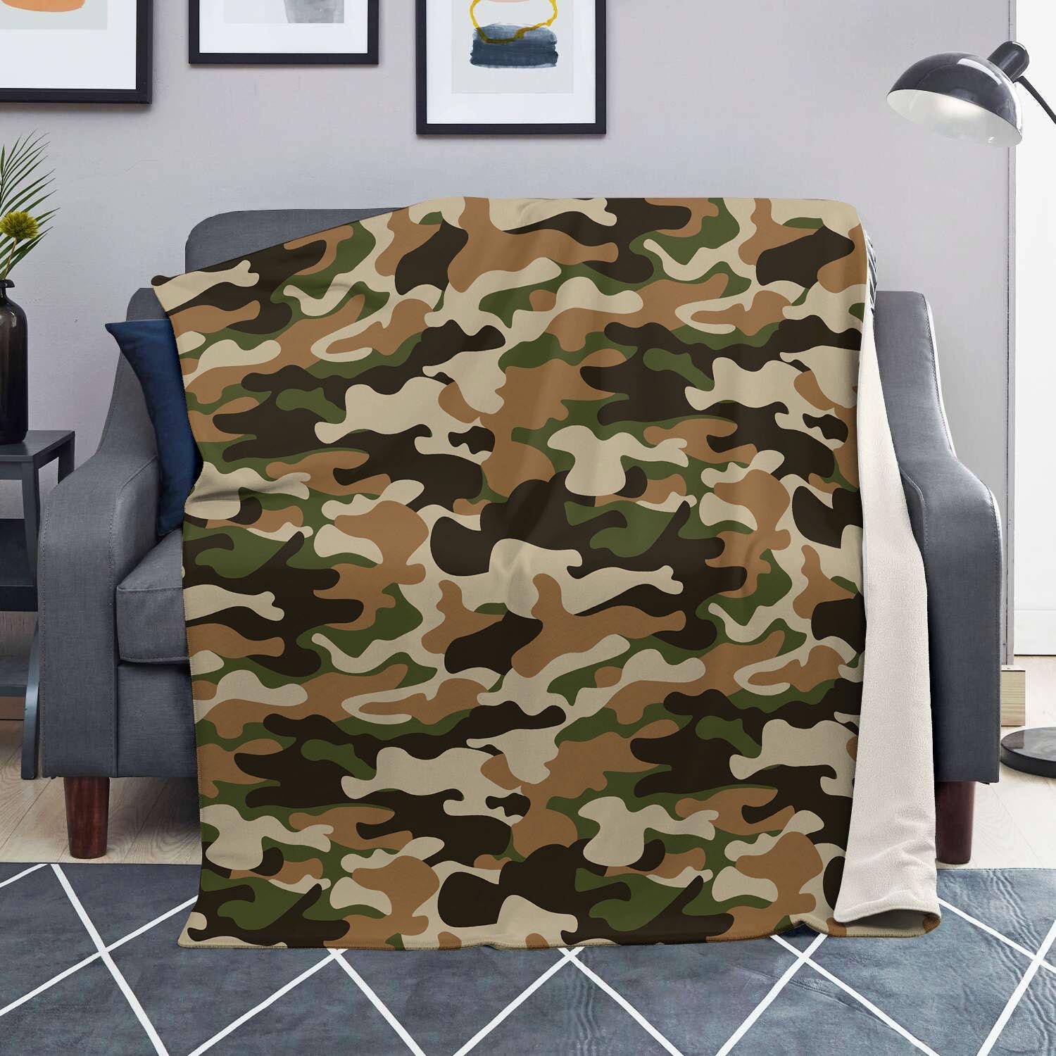 Green And Brown Camouflage Print Blanket-grizzshop