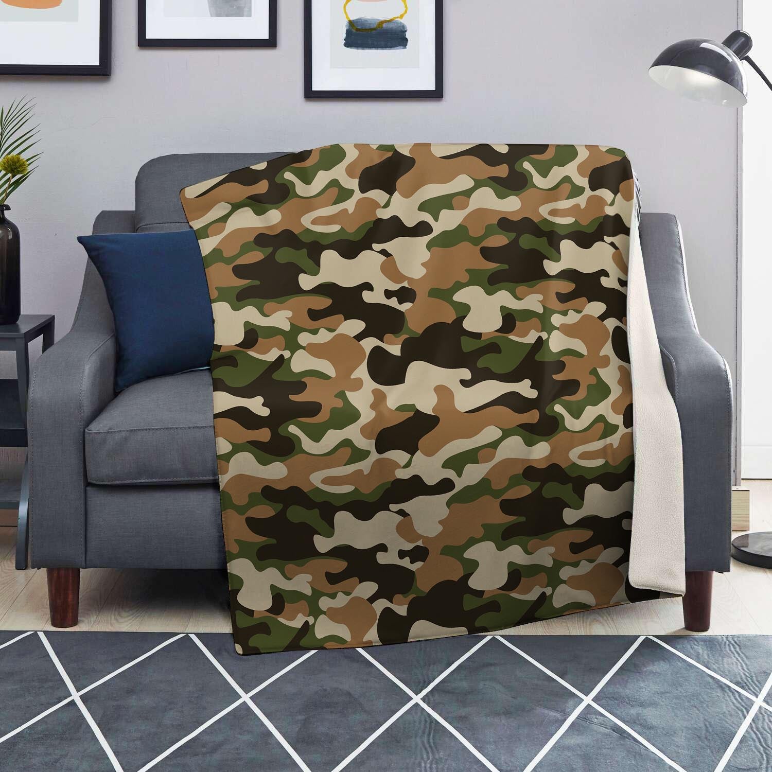 Green And Brown Camouflage Print Blanket-grizzshop