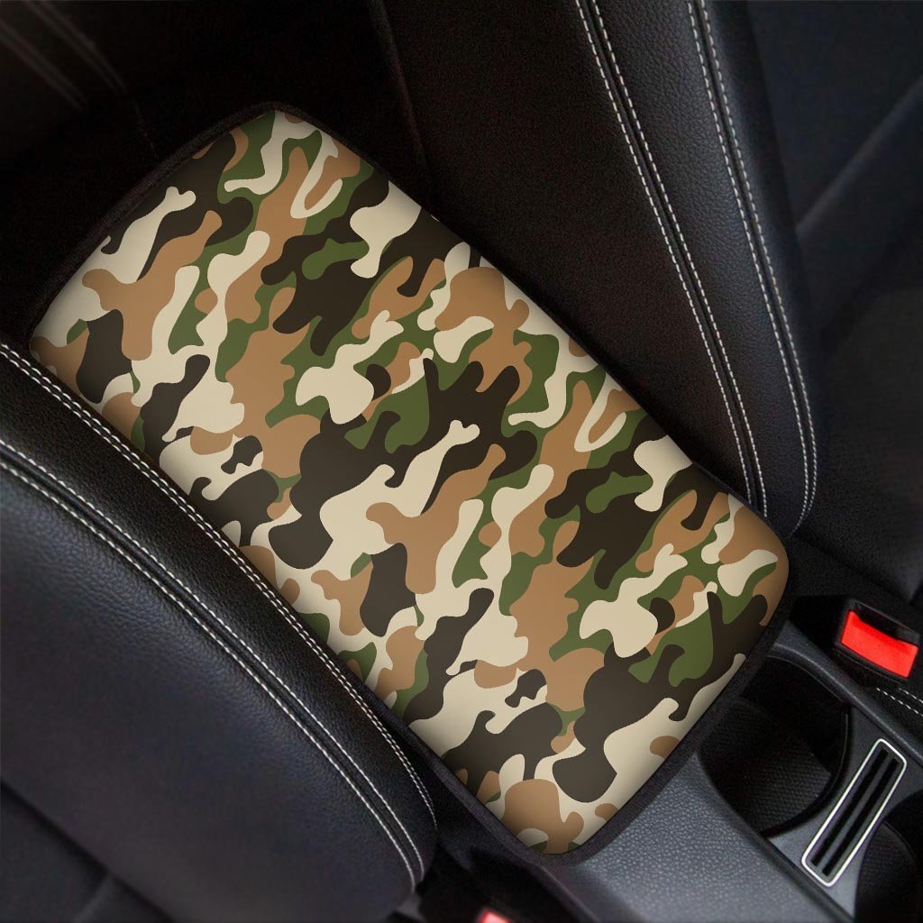 Green And Brown Camouflage Print Car Console Cover-grizzshop