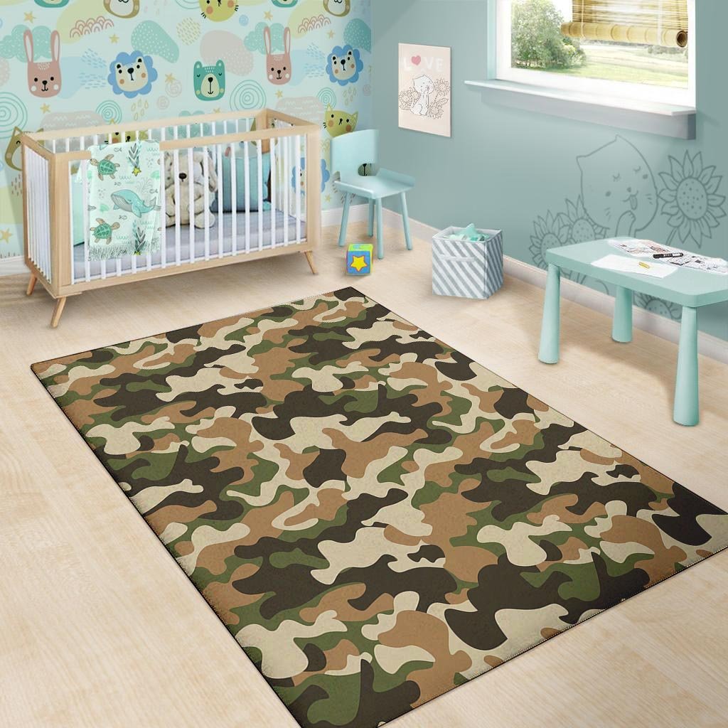 Green And Brown Camouflage Print Floor Mat-grizzshop