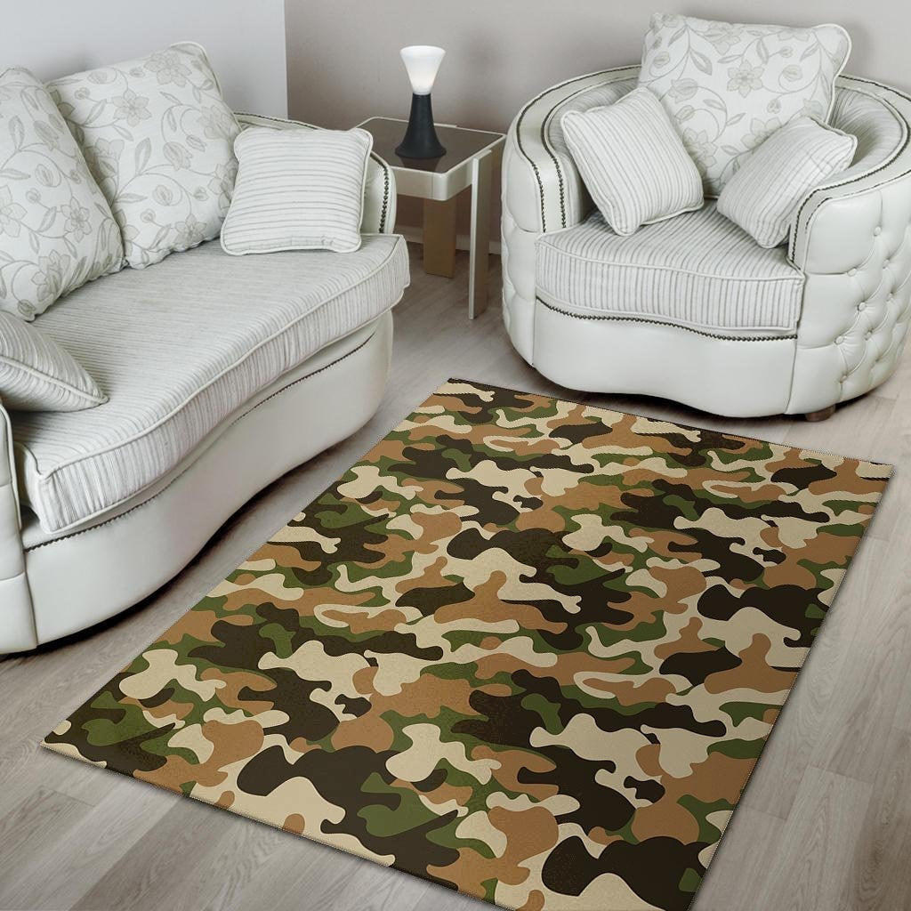 Green And Brown Camouflage Print Floor Mat-grizzshop