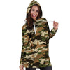 Green And Brown Camouflage Print Hoodie Dress-grizzshop