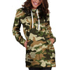 Green And Brown Camouflage Print Hoodie Dress-grizzshop