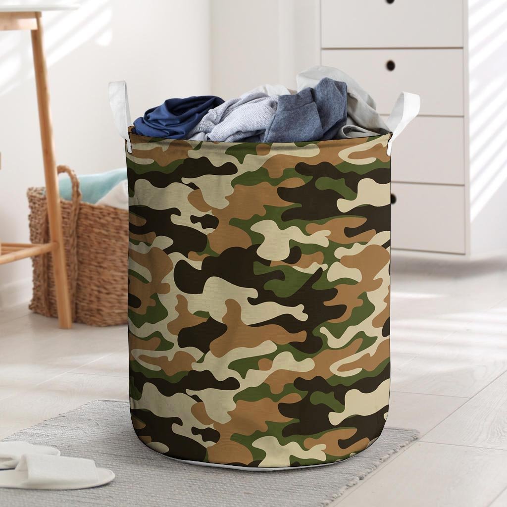 Green And Brown Camouflage Print Laundry Basket-grizzshop