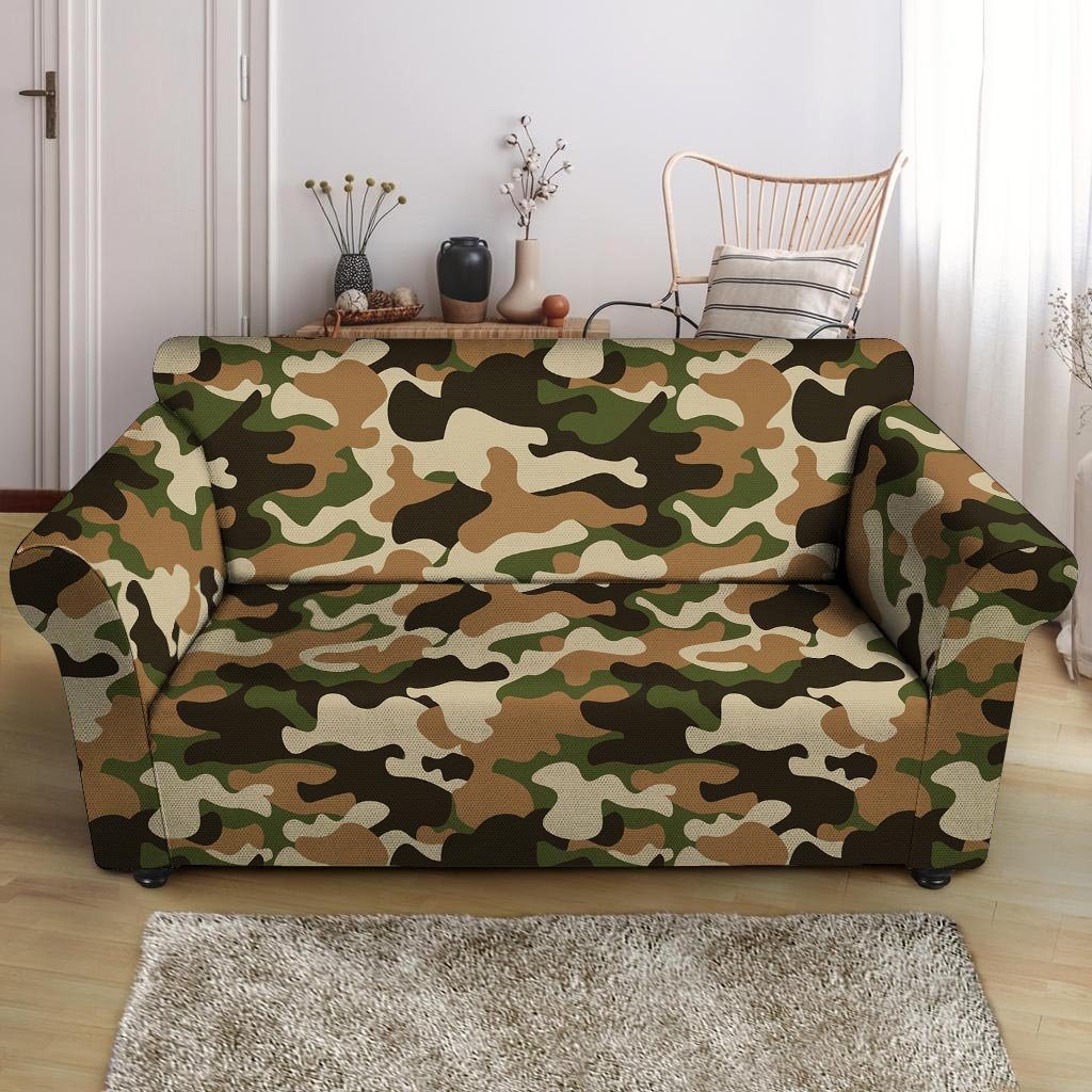 Green And Brown Camouflage Print Loveseat Cover-grizzshop