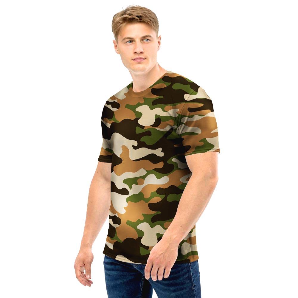 Green And Brown Camouflage Print Men T Shirt-grizzshop