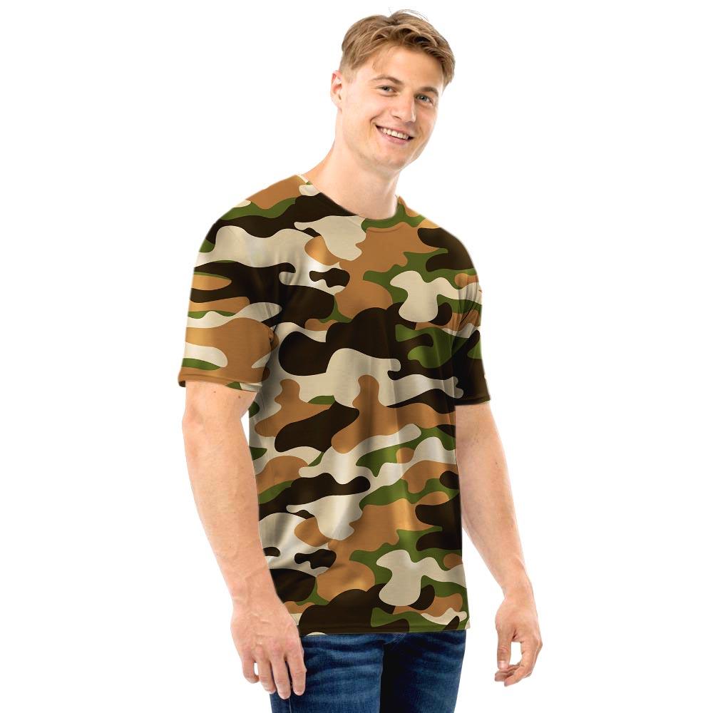 Green And Brown Camouflage Print Men T Shirt-grizzshop