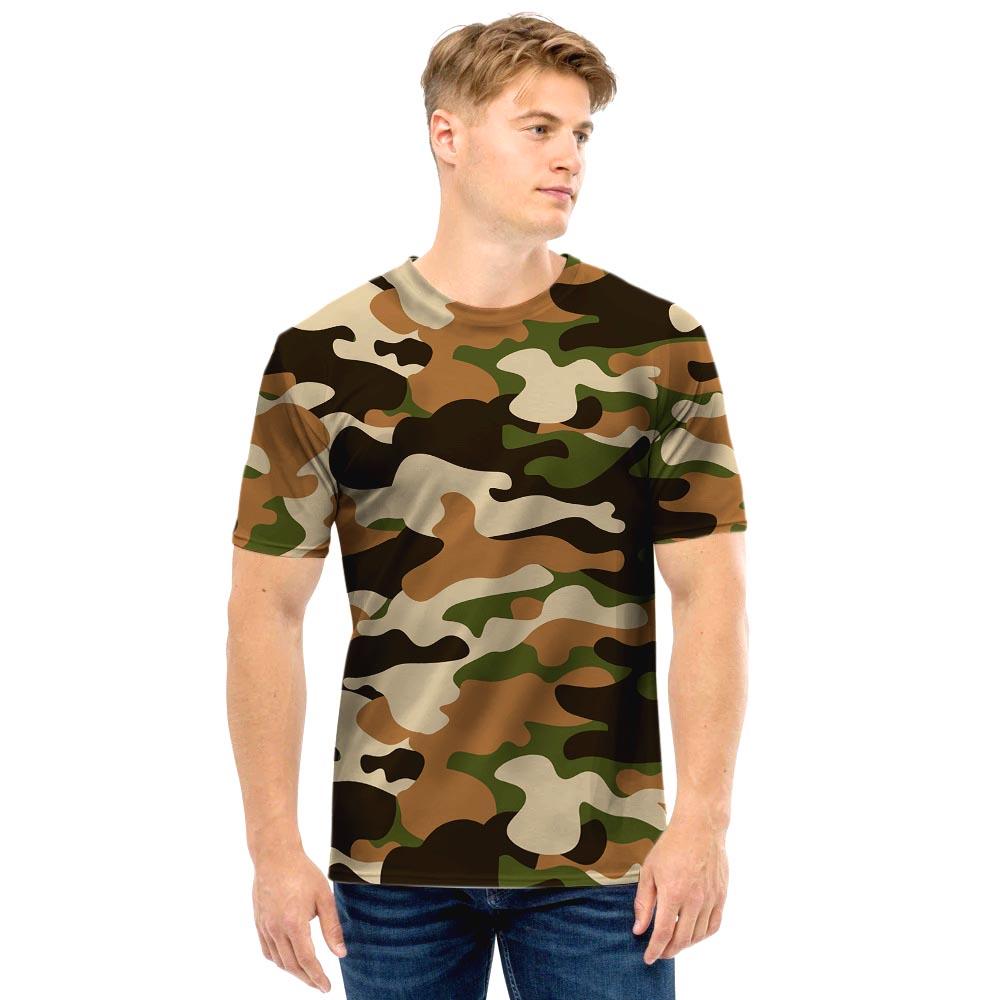 Green And Brown Camouflage Print Men T Shirt-grizzshop