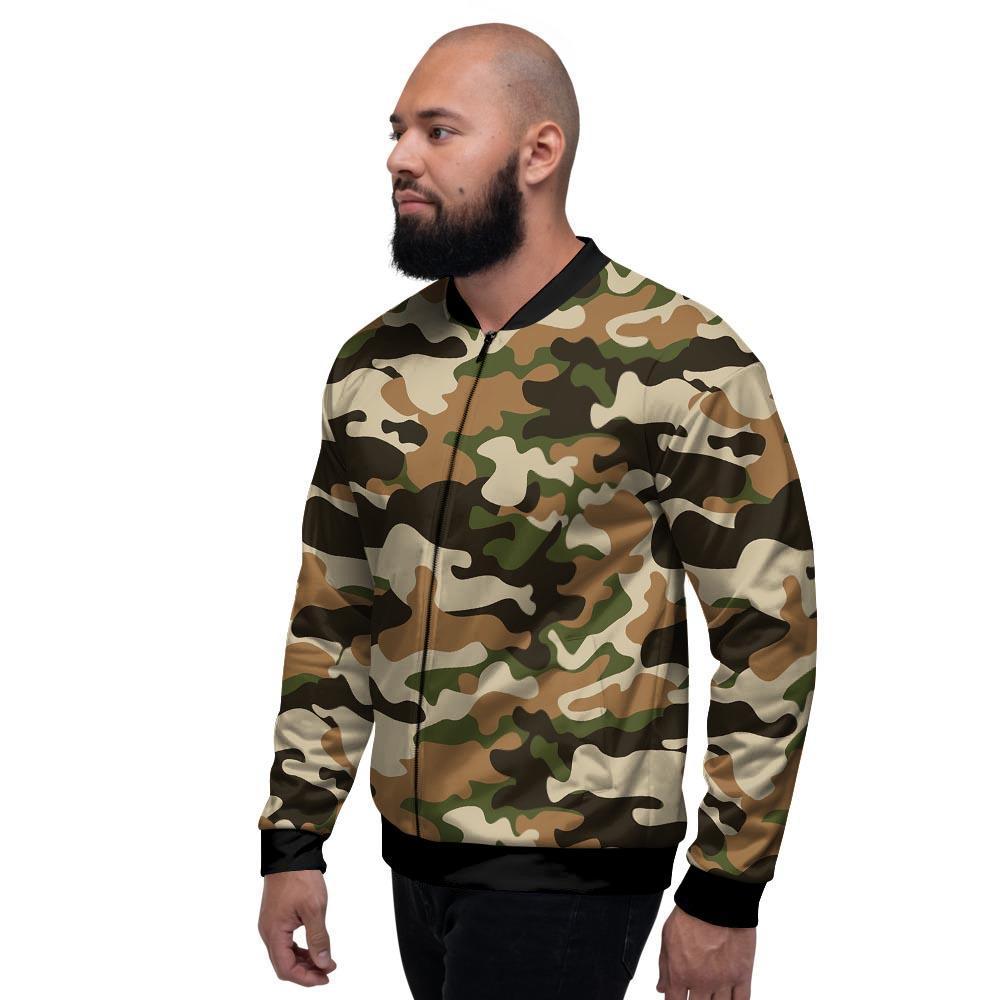 Green And Brown Camouflage Print Men's Bomber Jacket-grizzshop