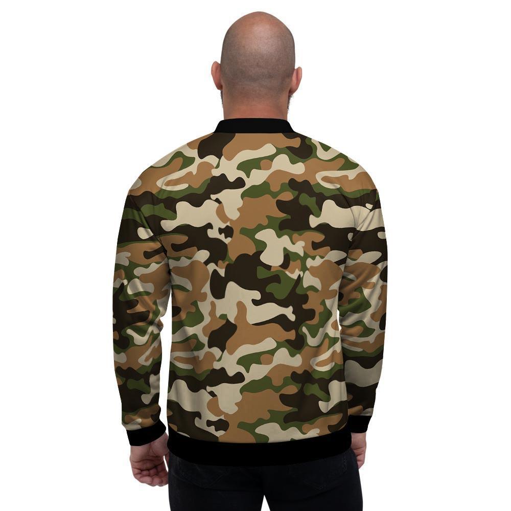 Green And Brown Camouflage Print Men's Bomber Jacket-grizzshop