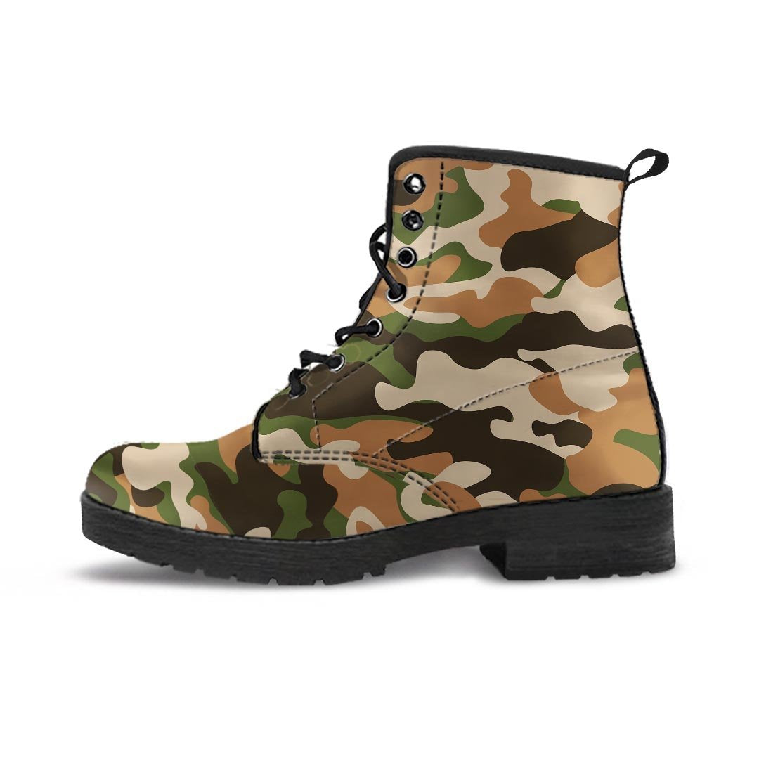 Green And Brown Camouflage Print Men's Boots-grizzshop