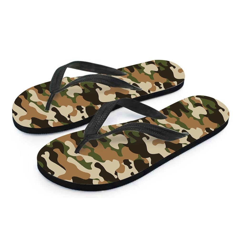 Green And Brown Camouflage Print Men's Flip Flops-grizzshop