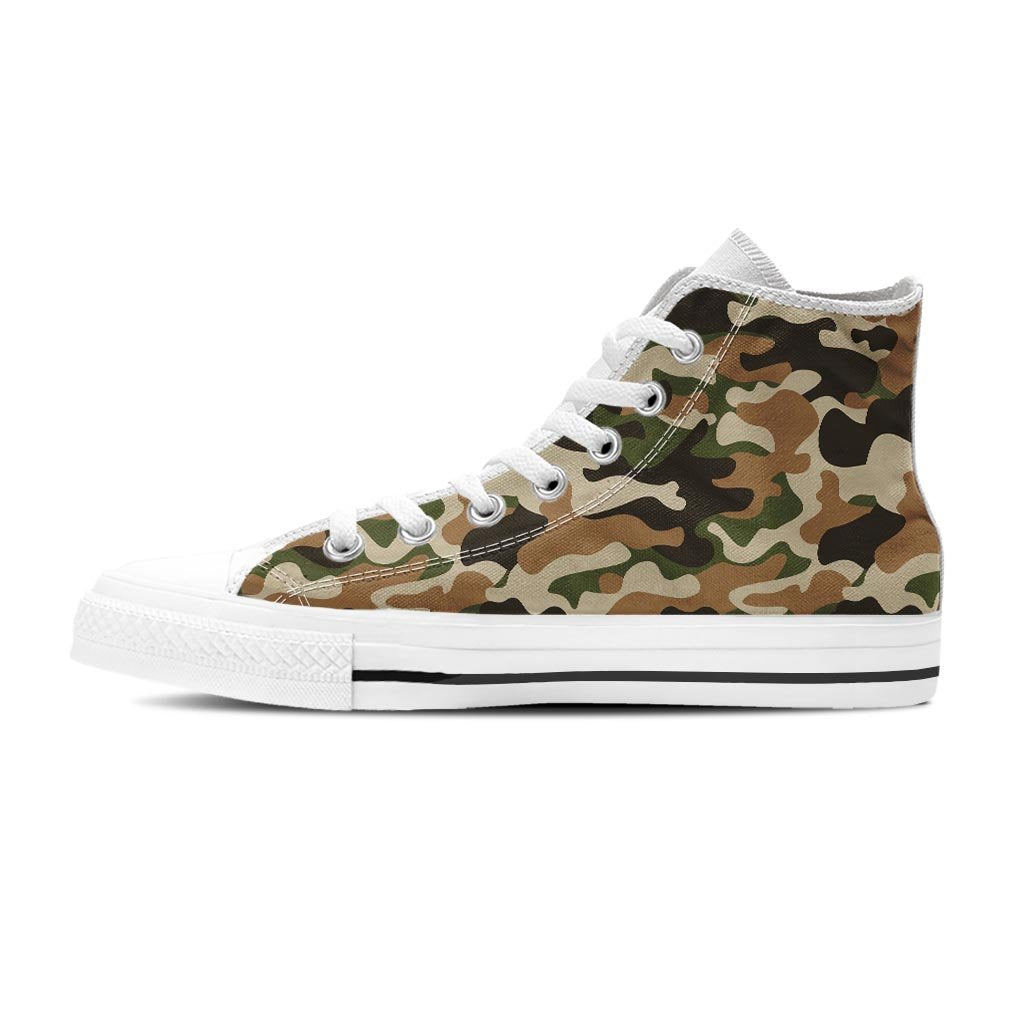 Green And Brown Camouflage Print Men's High Top Shoes-grizzshop