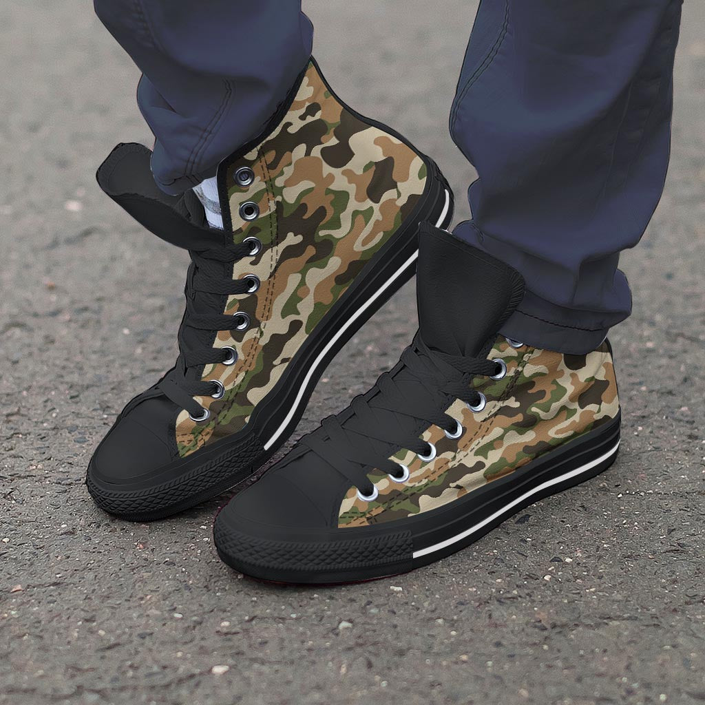 Green And Brown Camouflage Print Men's High Top Shoes-grizzshop