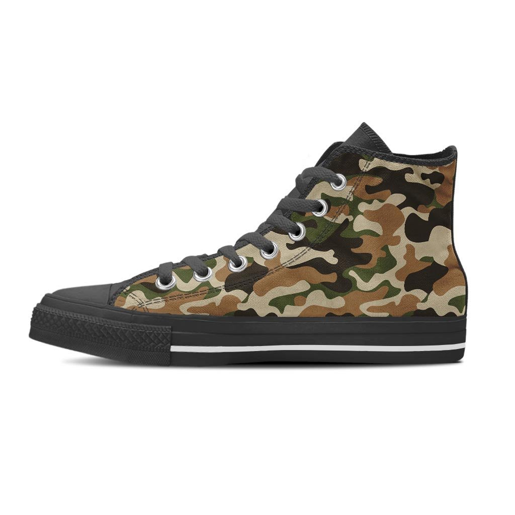 Green And Brown Camouflage Print Men's High Top Shoes-grizzshop