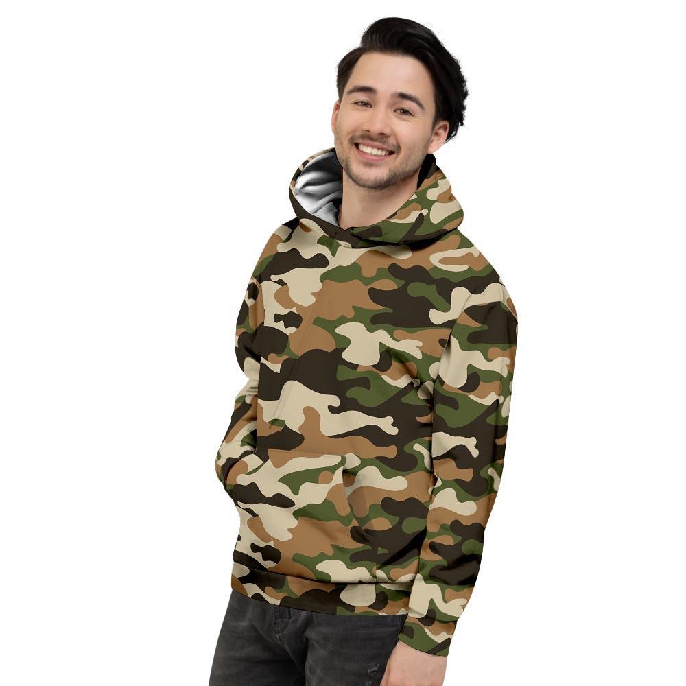 Green And Brown Camouflage Print Men's Hoodie-grizzshop