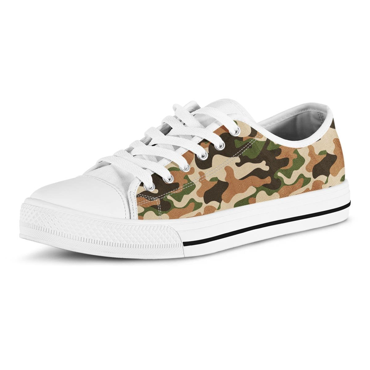 Green And Brown Camouflage Print Men's Low Top Shoes-grizzshop