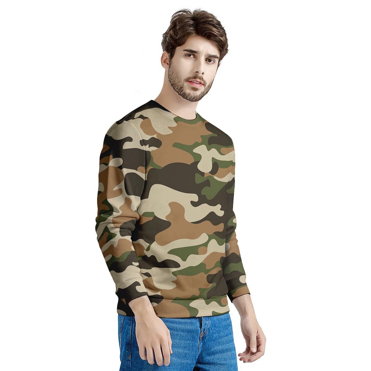 Green And Brown Camouflage Print Men's Sweatshirt-grizzshop