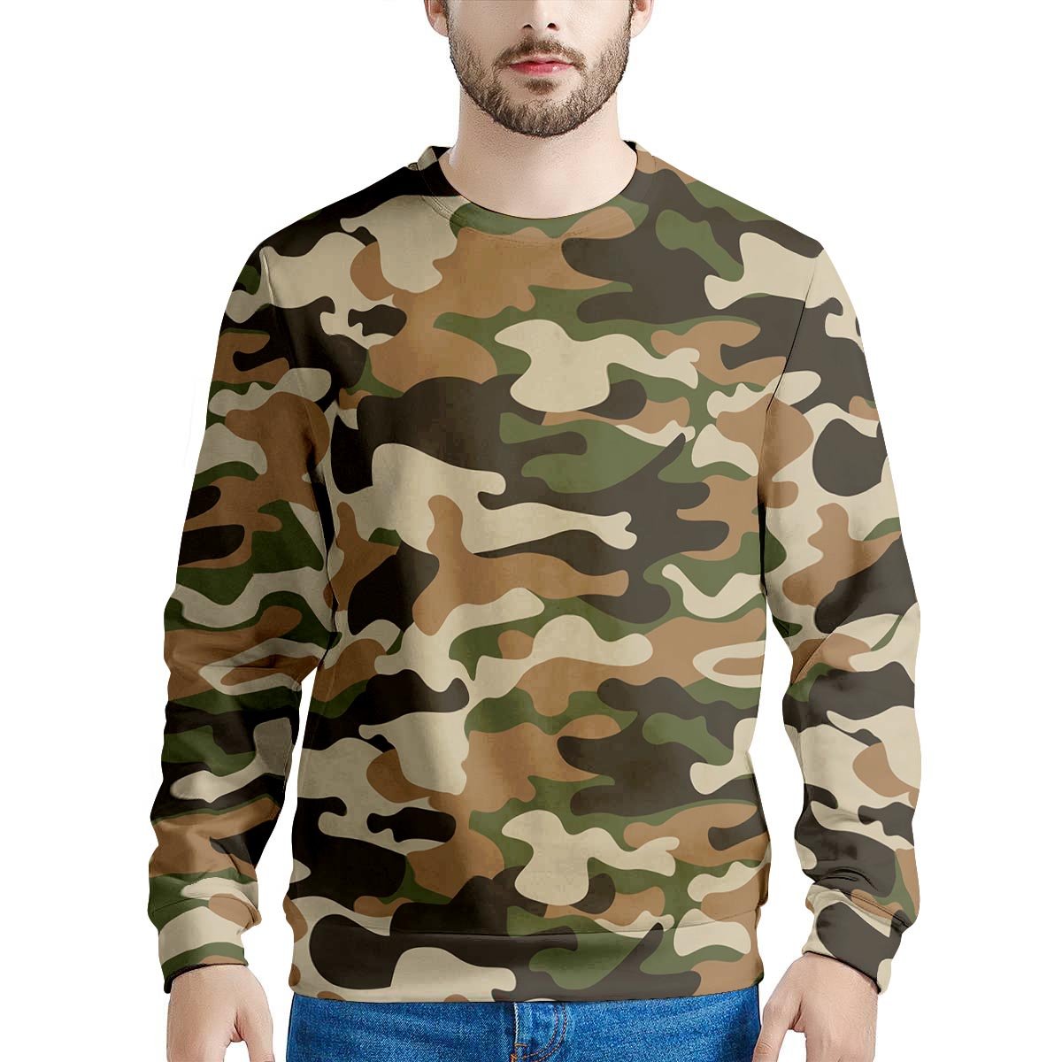 Green And Brown Camouflage Print Men's Sweatshirt-grizzshop