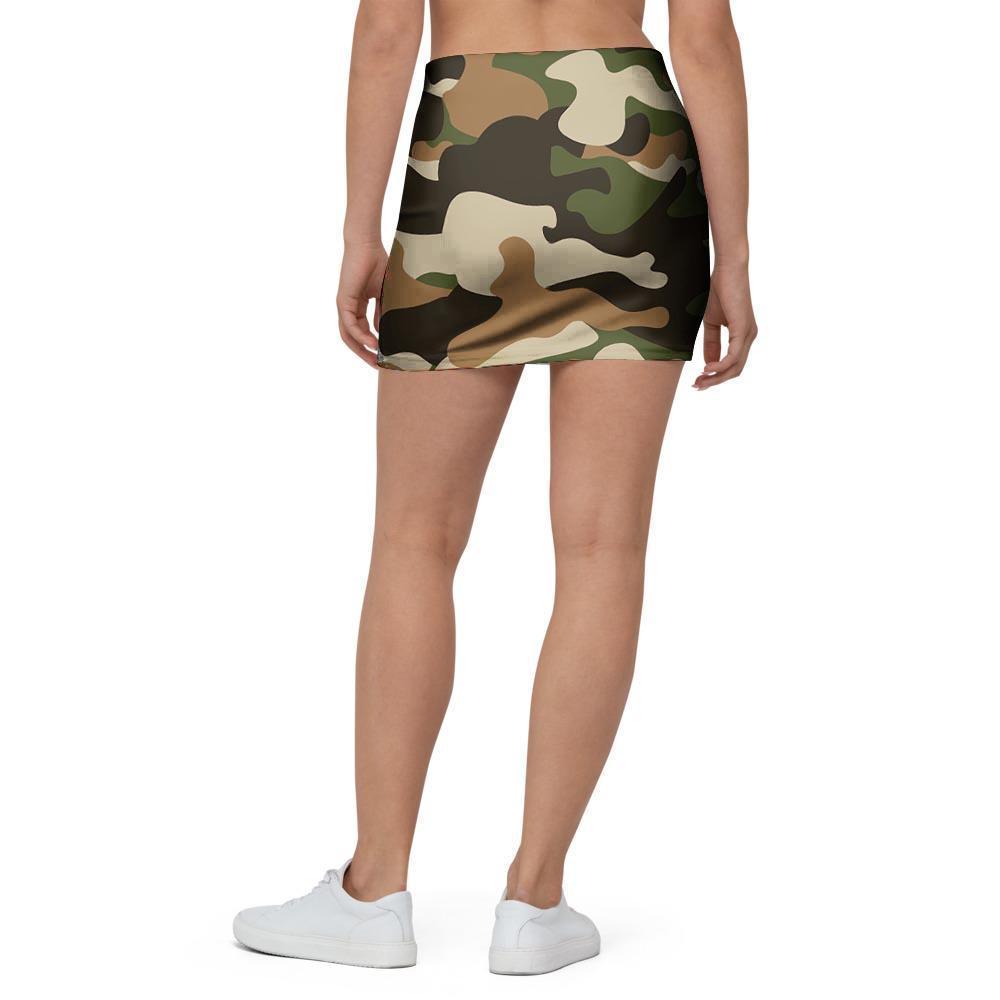 Green And Brown Camouflage Print Mini Skirt-grizzshop