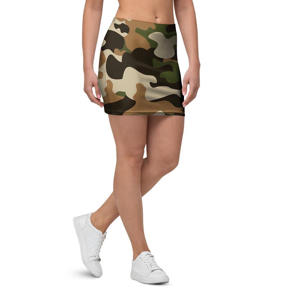 Green And Brown Camouflage Print Mini Skirt-grizzshop