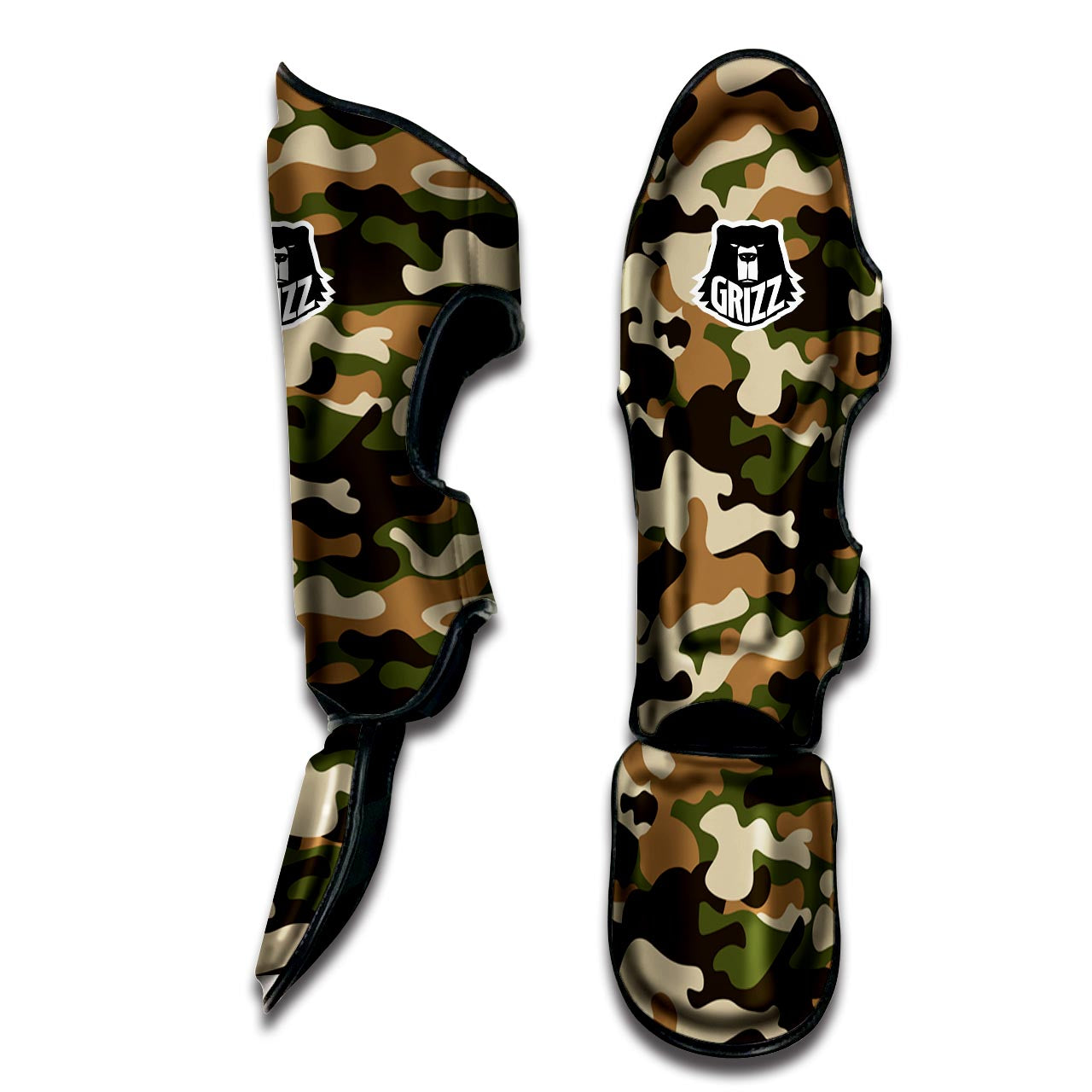 Green And Brown Camouflage Print Muay Thai Shin Guard-grizzshop